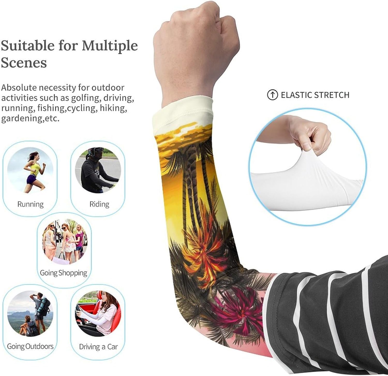 Sun Protection Arm Sleeves Cooling Compression Arm Covers 1 Pair | Tropical Flower Palm Tree Sports Compression Sleeves Cooling Arm Sleeves for Cycling Golf Fishing Driving Hiking