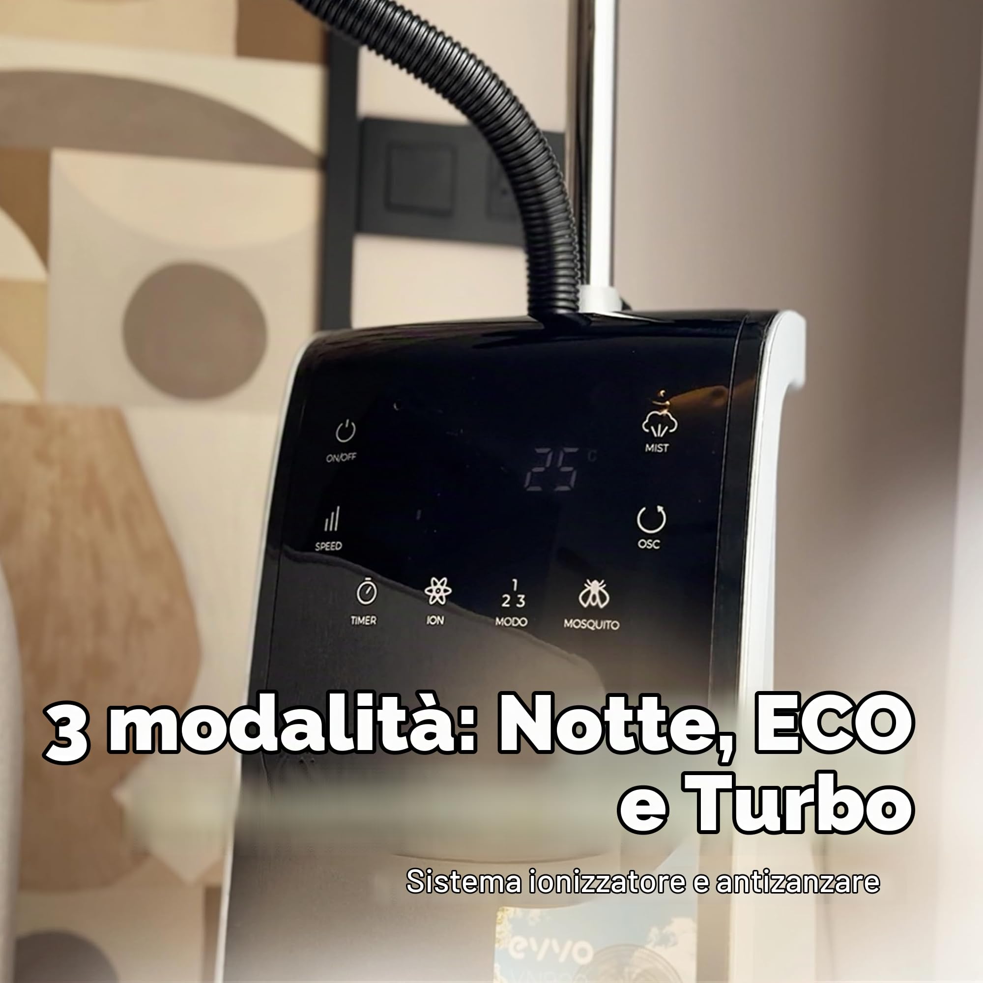 EVVO Ventilatore Nebulizzatore 90 W, telecomando, silenzioso, 5 pale 40 cm diametro, serbatoio d'acqua 3,1 l, timer, ionizzatore, funzione anti-zanzara, (VN900)