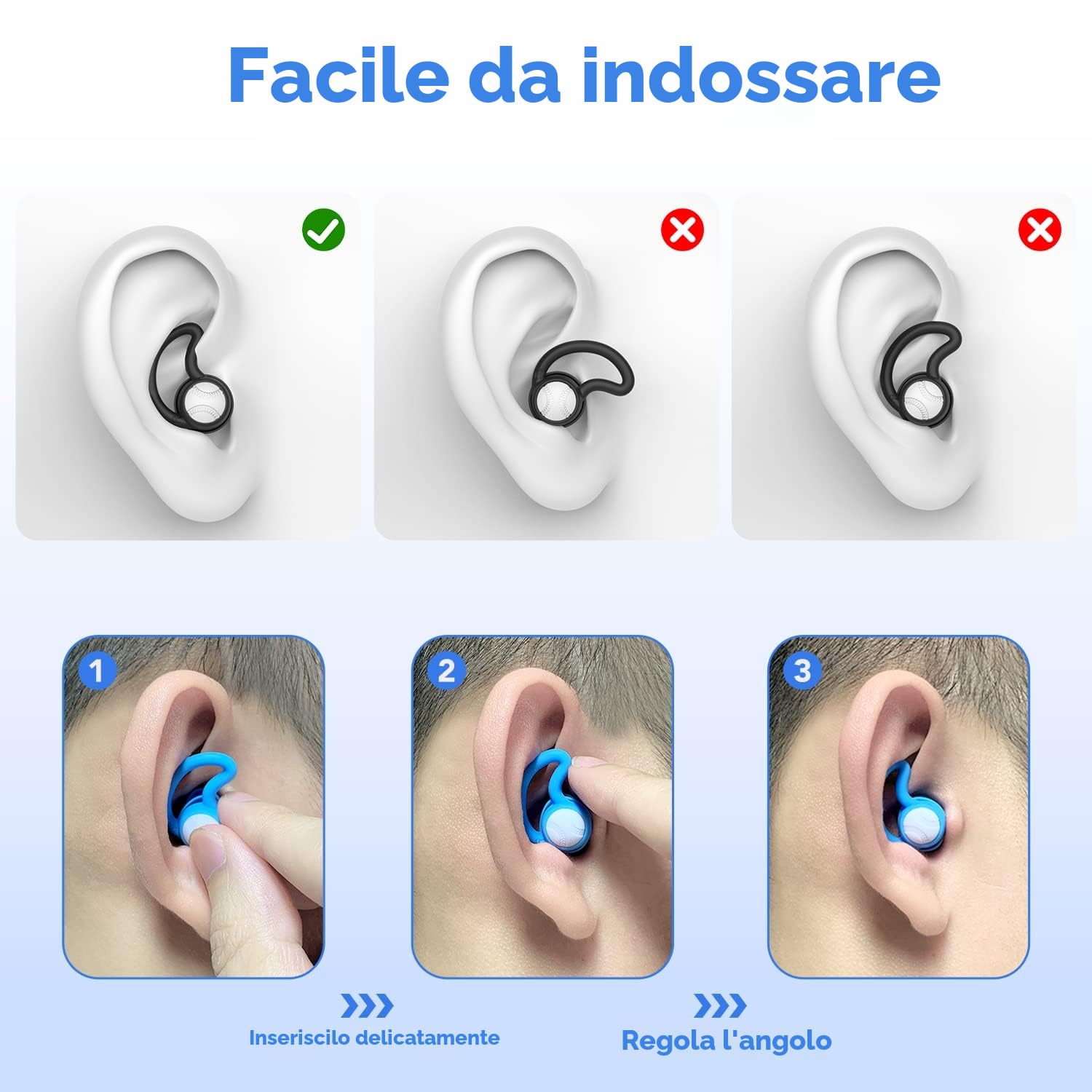 Tappi per le orecchie da nuoto per adulti, impermeabili, riutilizzabili, in morbido silicone, per doccia, nuoto, surf, snorkeling e altri sport acquatici (2 paia)