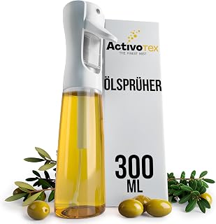 ActivoTex Ölsprüher Ölspray für die Küche öl Spray 300 ml öl Sprüher Salat Öilspender Kochspray Airfryer Sprühflasche für Öl, Weiß