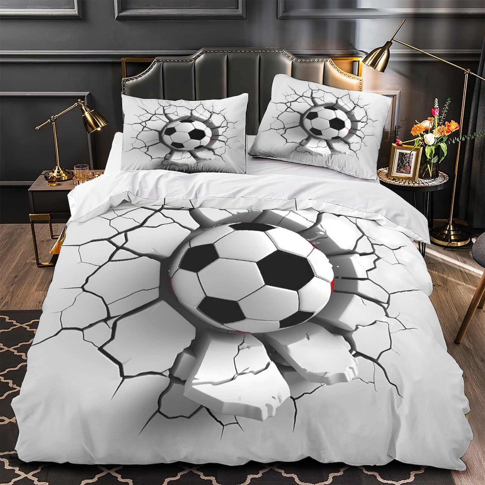 Ballon de football parure de lit 3D 140x200cm housse de couette single en microfibre pour adulte