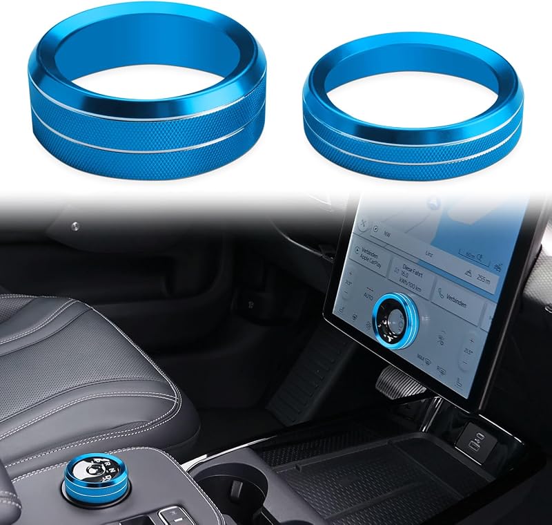 Capa para Manopla de Volume e Anel do Seletor de Câmbio para Ford Mustang Mach-E Azul, auovo, Kit com 2 peças