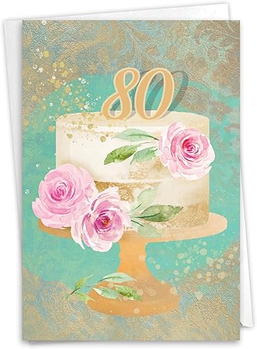 NobleWorks Tarjeta de felicitación de cumpleaños 80 con sobre de 5 x 7 pulgadas (1 tarjeta) número pastel 80 C10116MBG