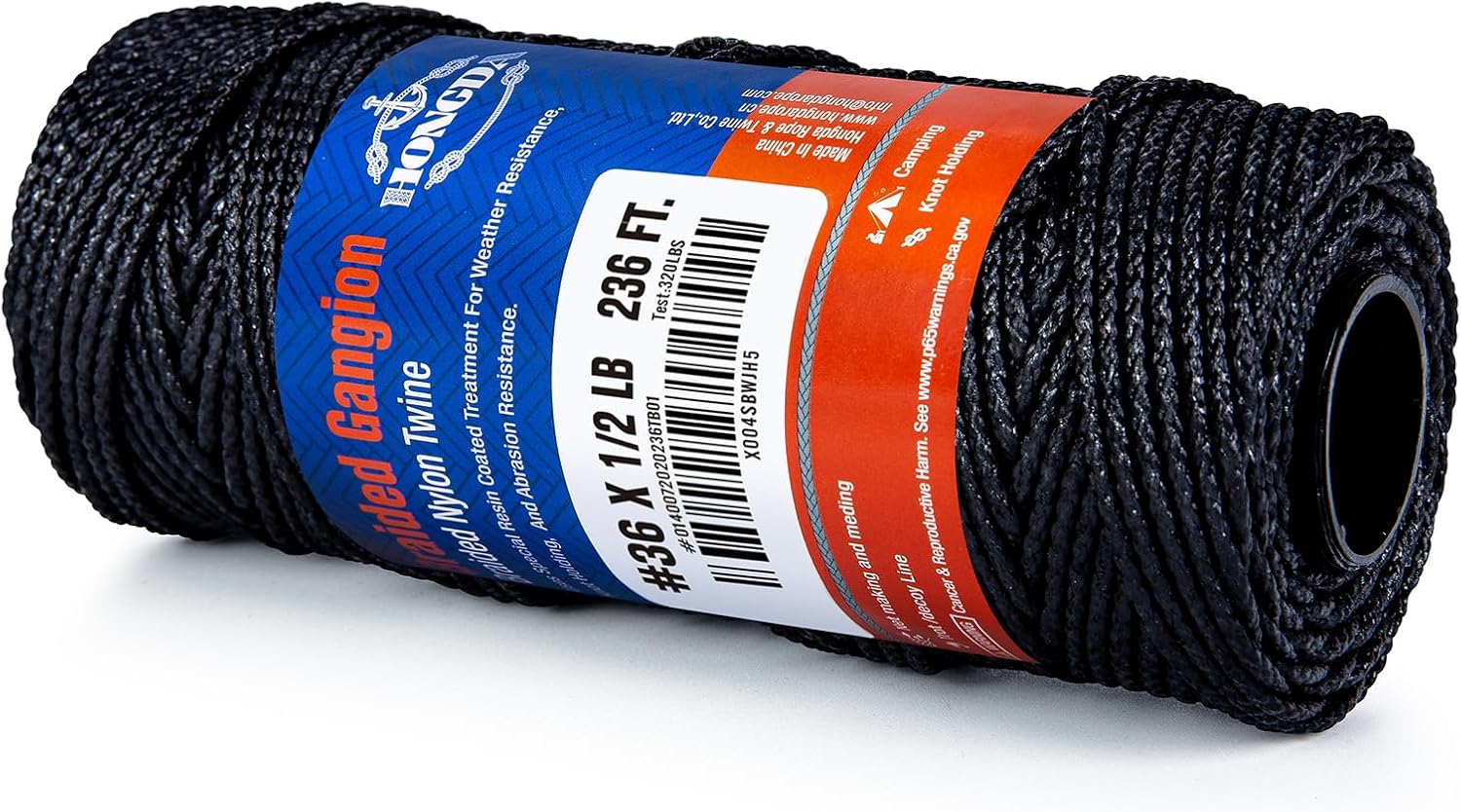 HONGDA Braided Tarred Bank Line Twine, Black Nylon String, 236 Feet #36, 2.2mm for Gardening, Construction, Gear Tying, Jungle Survival, Trotline