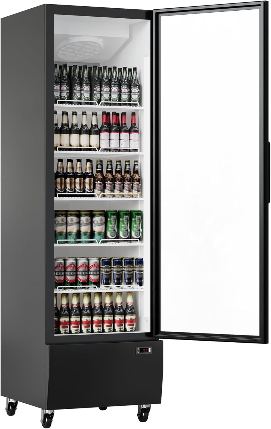 54 in 35.3 Cu Ft Beverage Fridge Glass Front Refrigerator Double Door Drink Fridge Commercial Display Refrigerator Upright Beverage Cooler for Restaurant Store Kitchen Black