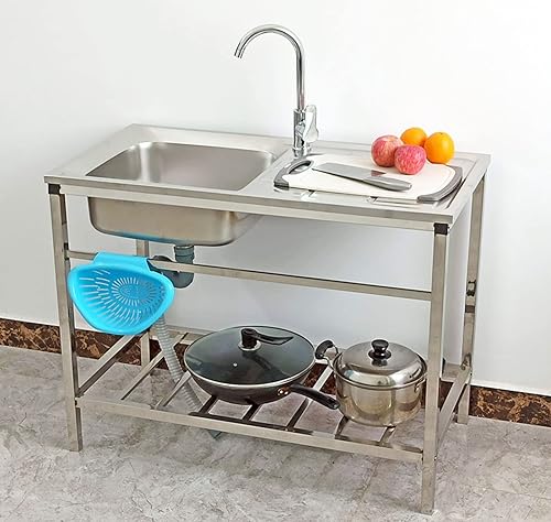 Miniatura 2 de Fregadero de cocina independiente de 30 pulgadas, fregadero comercial de acero inoxidable con estante de almacenamiento, fregaderos de lavandería de