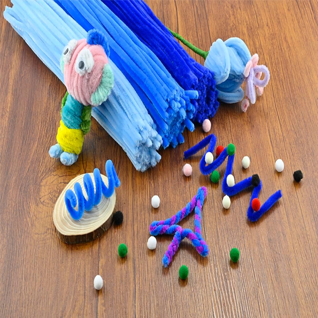 EQUIJUANCE 240 Pcs Pipe Cleaners Bulk Pack, Fluffy Chenille Stems for DIY Crafts,Fuzzy Sticks in Various Color Combinations, Floral Art, Kids' Projects & Party Decorations (Blue)