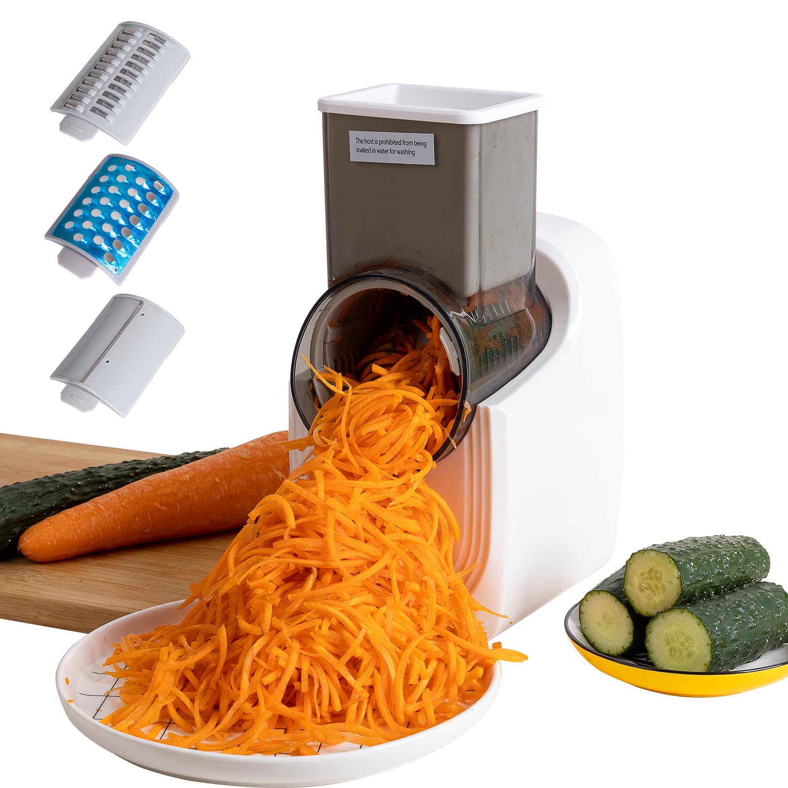 3 in 1 Electric Cheese Grater Salad Shooter Automatic Mini Electric Vegetable Shredder Vegetable Slicer Chopper Cucumber Potato Carrot Cutter (White)