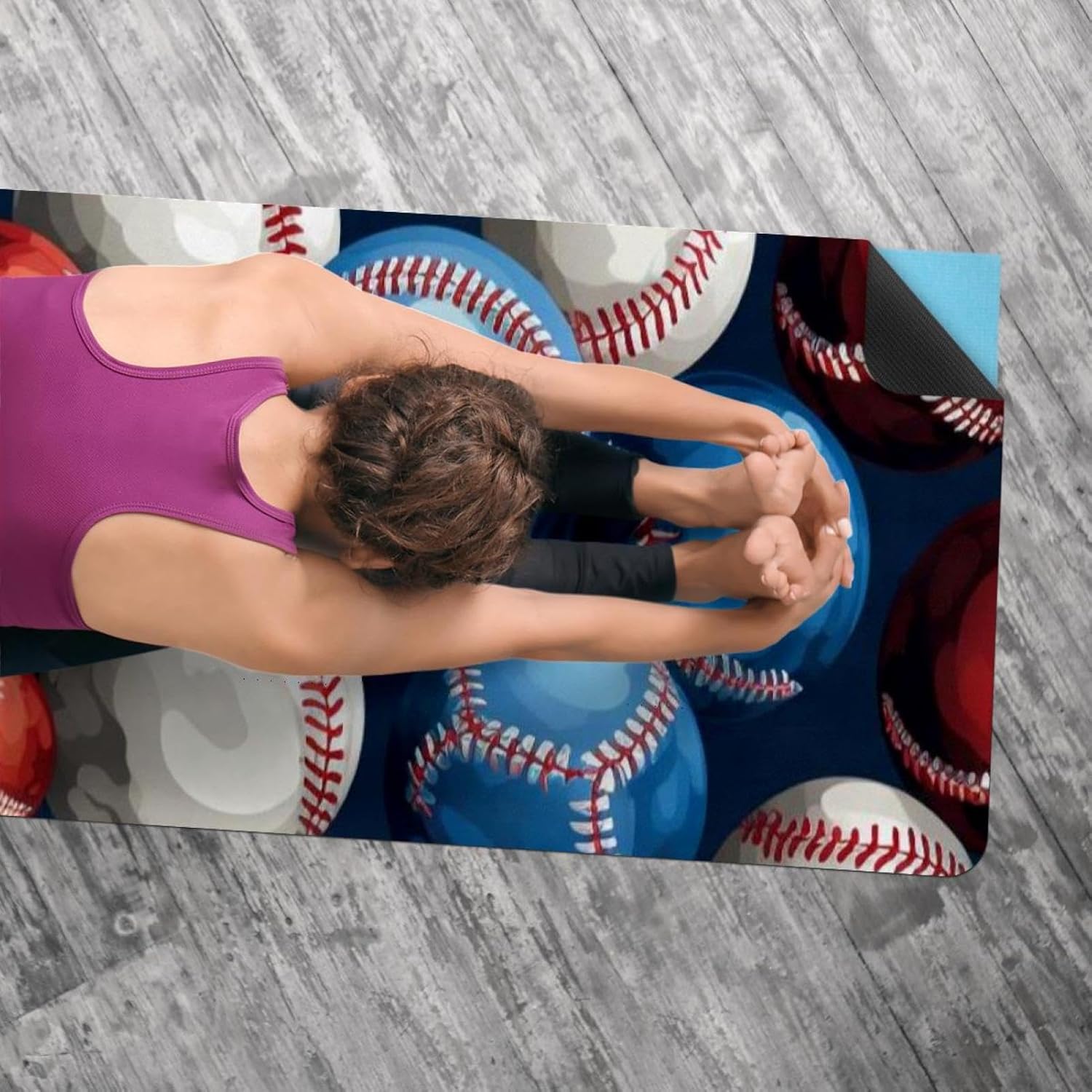 Yoga Towel, Baseball Pattern Non Slip Sweat Absorbent Hot Yoga Mat Towel for Hot Yoga, Pilates and Fitness - 72.8" x 26.8"