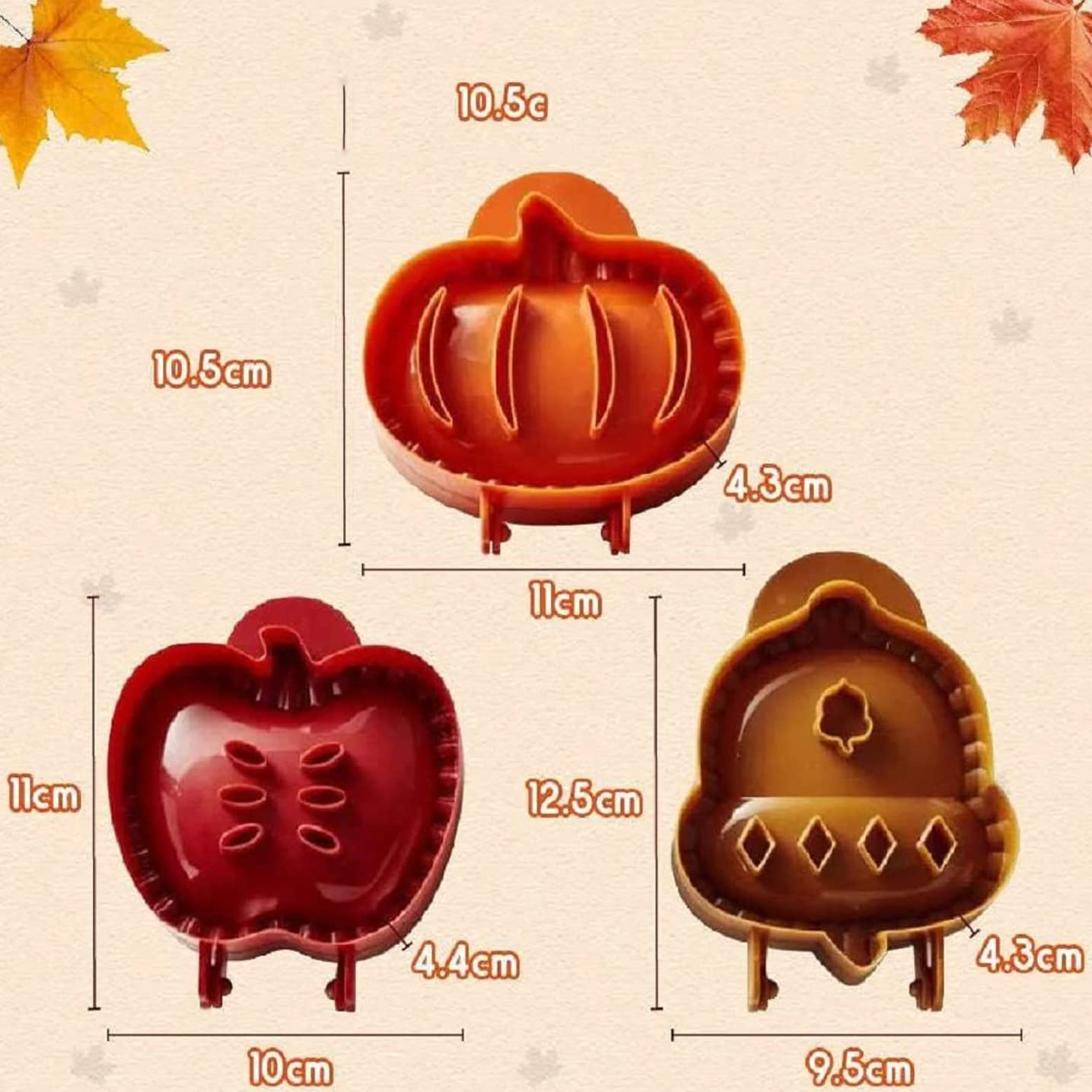 YANGZHI Apple Pie Mold Autumn Cottage Pie Set Mini Kitchen Cooking Mold Fall Hand Pie Molds Set Of 3 With Apples Pumpkins And Acorn Shape For Halloween Christmas Various Themed Party Potluck