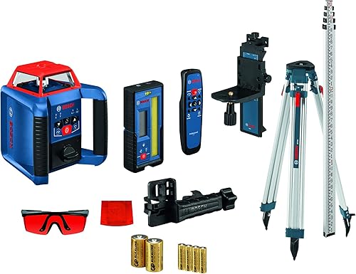 BOSCH REVOLVE2000 GRL2000-40HVK - Kit láser giratorio inalámbrico autonivelante horizontal o vertical para exteriores de 2000 pies con trípode,