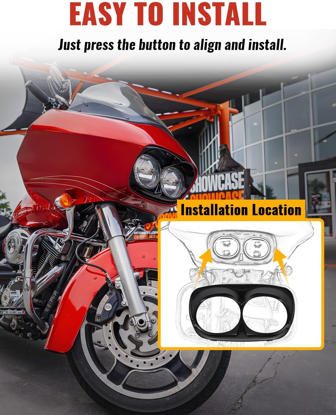 Headlight Bezel for Road Glide, Black Motocycle Headlight Bezel Headlight Cover Bezel Scowl Outer Fairing Trim Extension for Harley Davidson Touring Road Glide 1998-2013 Accessories
