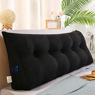 Almohada triangular de lujo con funda extraíble para cama, sofá, dormitorio, cojín de lectura triangular de color sólido, 60 x 50 x 20 cm, color negro