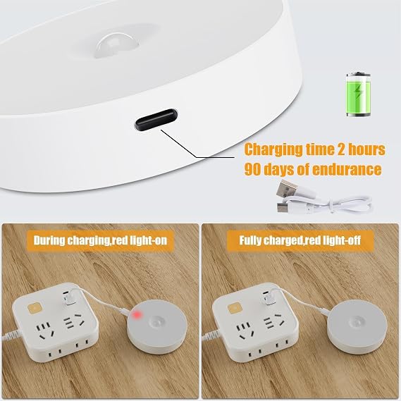 6 Pack Motion Sensor Light Indoor, USB Rechargeable Night Light- Cold White
