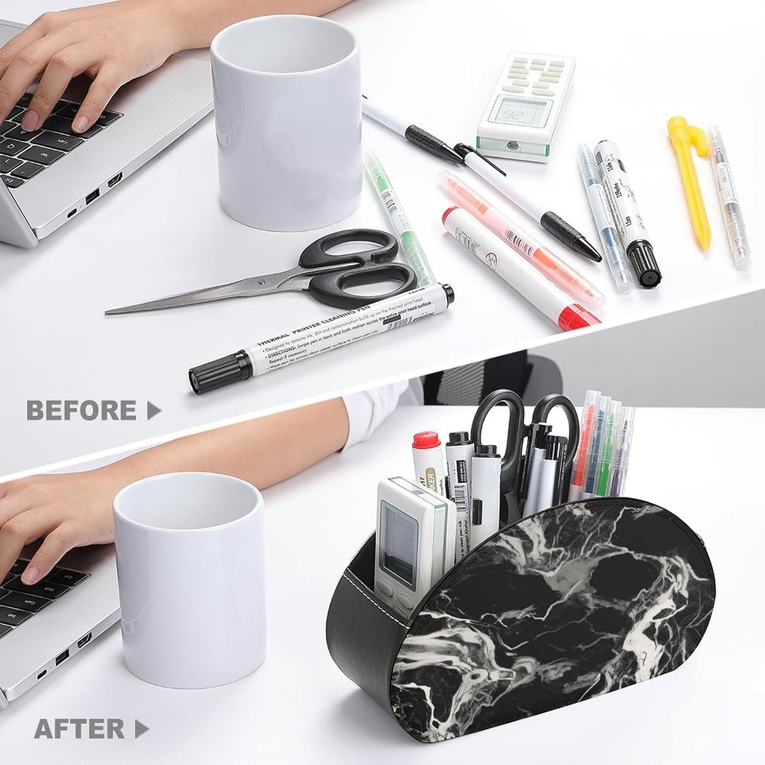 Black And White Marble PU Leather Remote Control Holder image 3