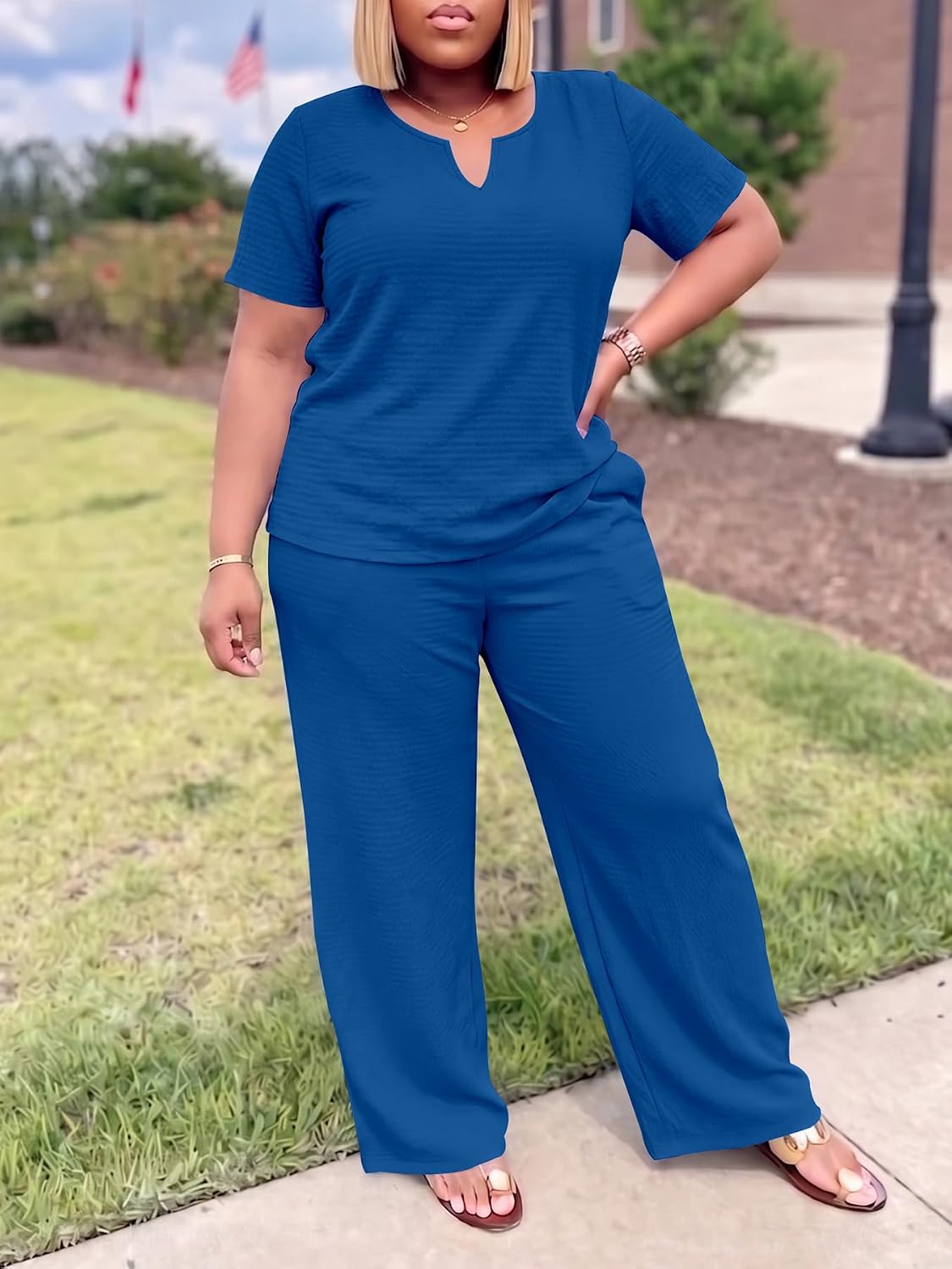 HBQ Two Piece Sets For Women Lounge Plus Size Summer Oufits,Blue,3X image 4
