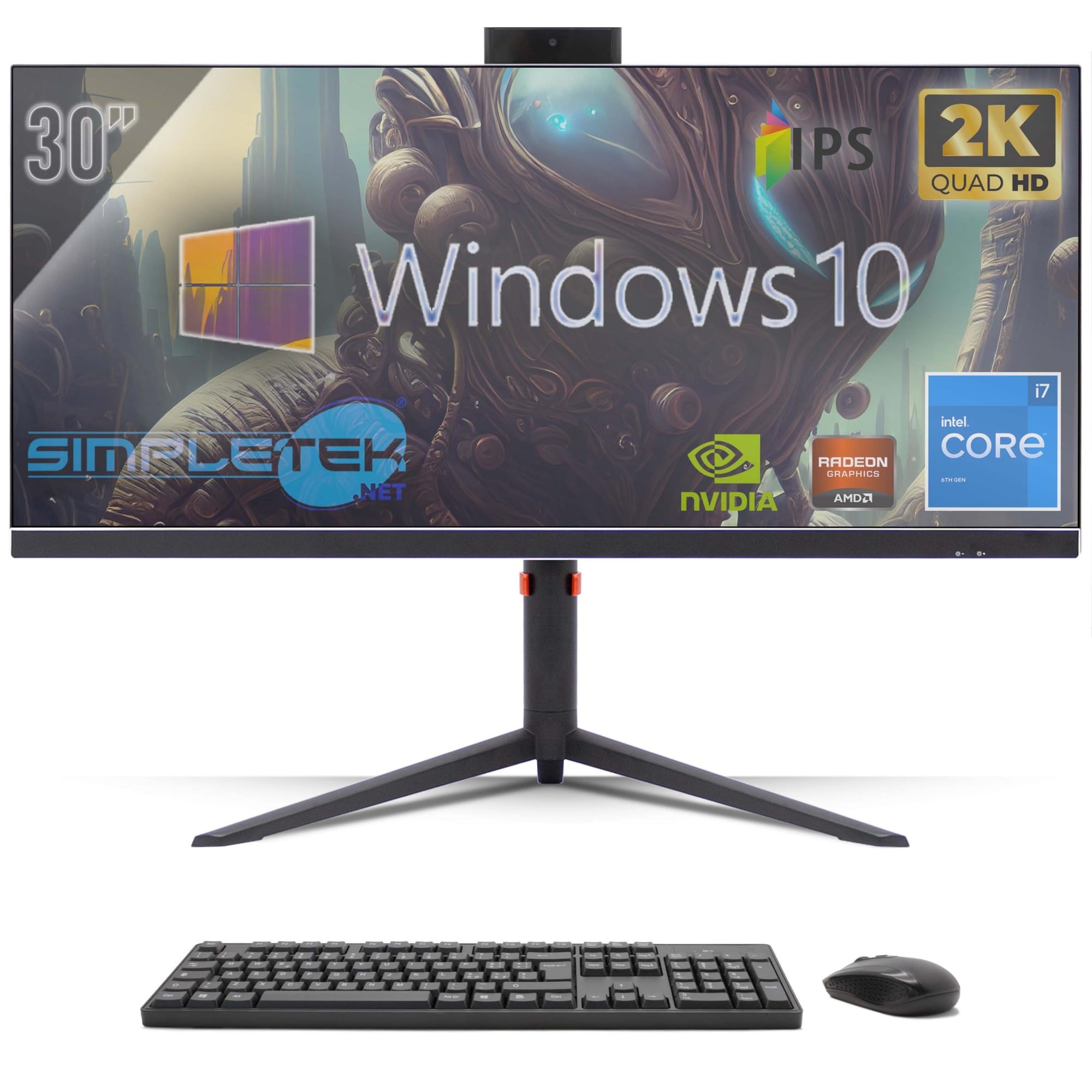 SIMPLETEK - All in One PC 30" IPS 2K Core i7 4GHz RTX 4060 8GB | Windows 10 Pro - 16GB DDR4 240GB SSD M2 + 2TB | Computer Fisso da Gaming Tutto in Uno WiFi6 HDMI