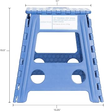 Essentials 21048 15-Inch Folding Step Stool, Wide Folding Step Stool, Plastic Step Stools For Adults, Garden Step Stool, Foldable High Stool