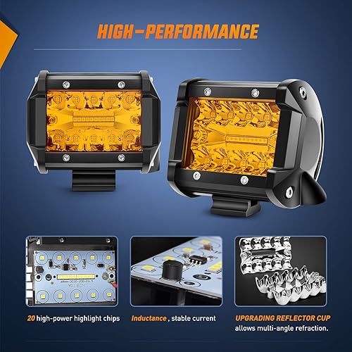 Vista 34 de Nilight - Cápsulas luces LED amarillo, 2 piezas 4 pulgadas, triple fila, 60 W, combo punto inundación, luz antiniebla conducción, arnés cableado 16