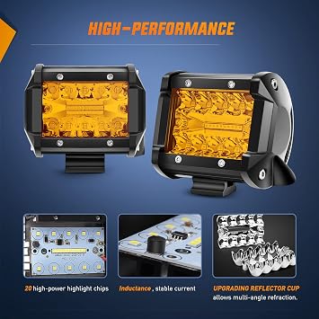 Nilight 2PC 4Inch Amber Led Pods Triple Row 60W Flood Spot Combo Driving Fog Lights with 16AWG Wiring Harness-2 Leads for Offroad Pickup Trucks Jeep ATV UTV SUV,
