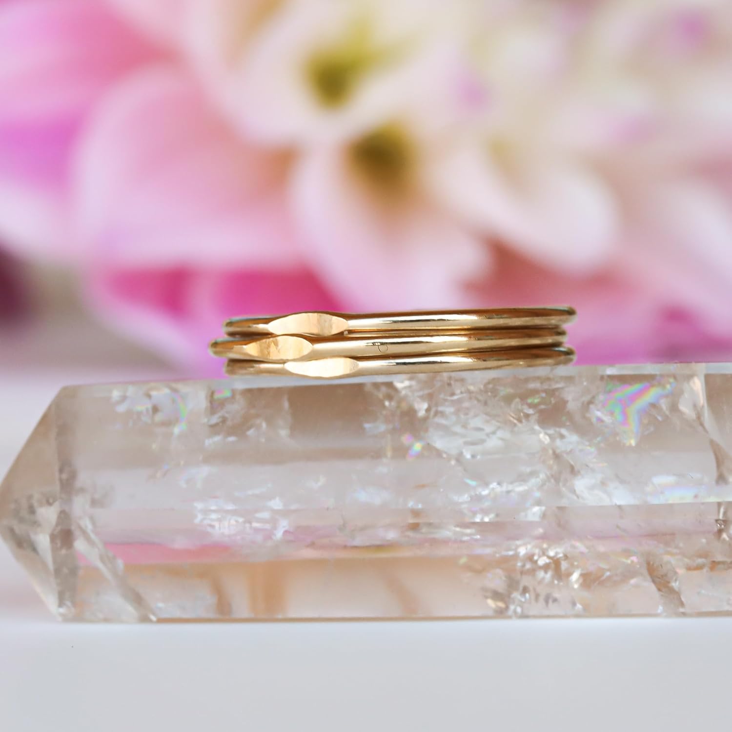 LOTUS STONE JEWELRY Skinny Stacking Rings with Hammered Dimple, Handmade Hammered Stacking Band - Image 6