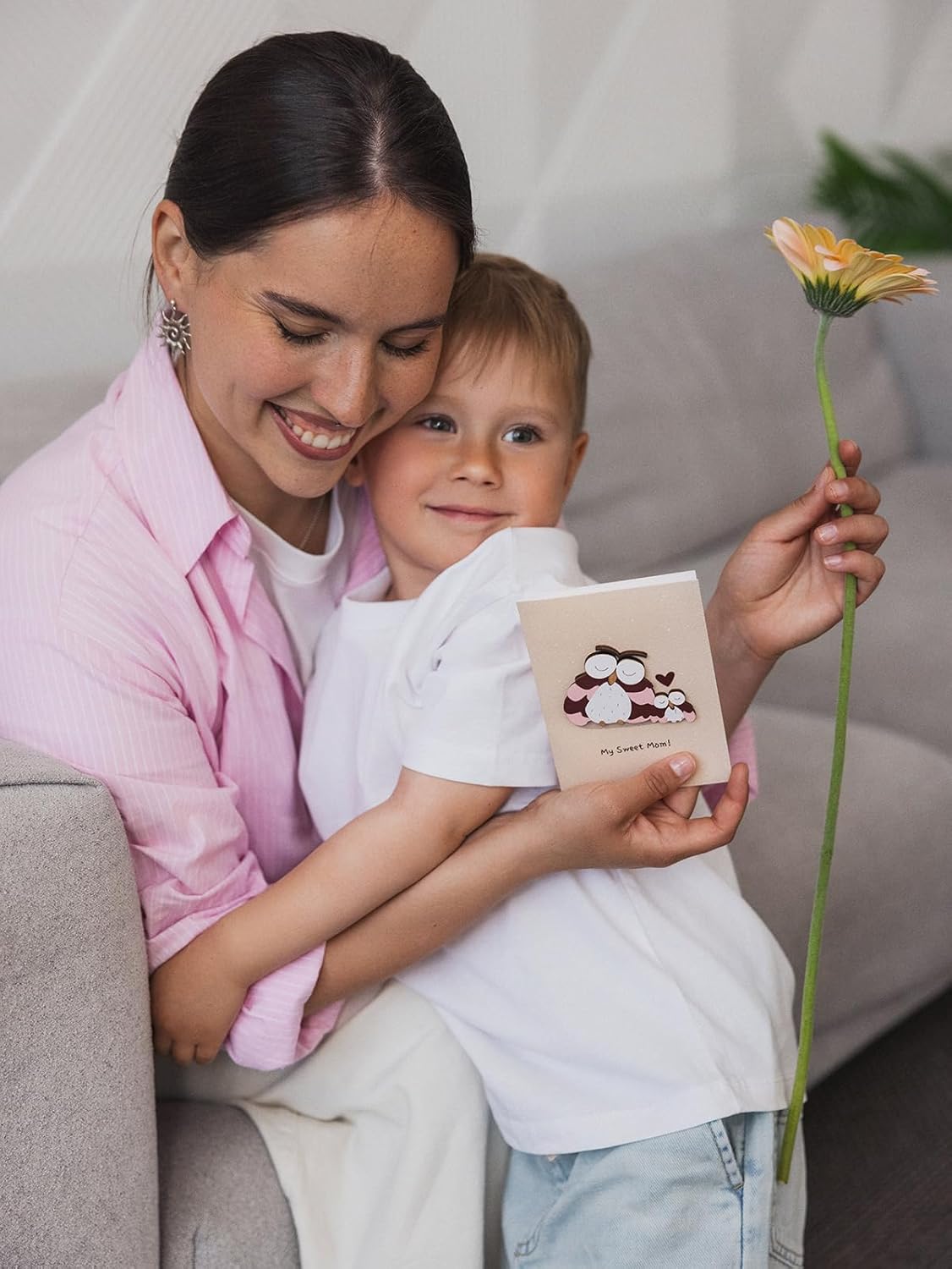 Handmade Greeting Card with Premium 3D Wooden Design – Set of 5 Gift Cards with Kraft Envelopes – Ideal for All Occasions: Mother's Day, Weddings, Anniversaries, Birthdays, Love Notes & More