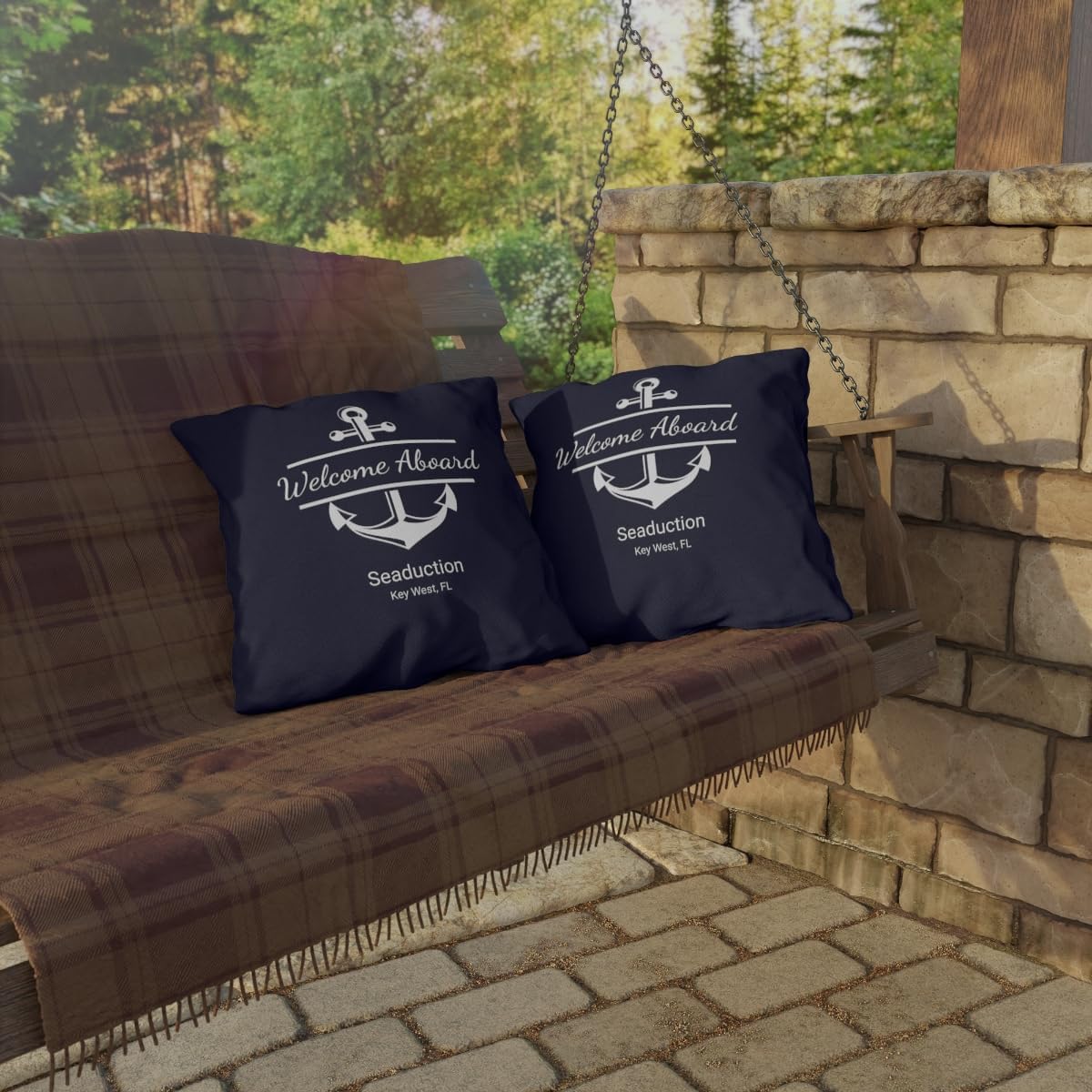 Custom Boat Pillow Personalized Yacht Accessories Bedding Beach House Captain Pontoon Anchor Decor Welcome Aboard Sailor Throw Waterproof Cushion Indoor Outdoor Water Resistant Nautical Made in USA