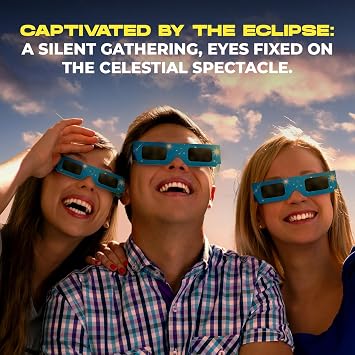 Solar Eclipse Glasses 2026 (2-Pack) - CE & ISO Certified Safety Glasses for Safe Sun Observation with Smartphone Filter - Blue Stars Design