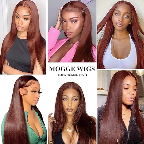 Miniatura 6 de Pelucas de cabello humano con encaje frontal de 13 x 4 pulgadas, predepiladas con cabello de bebé, lacio, marrón rojizo, peluca frontal de encaje