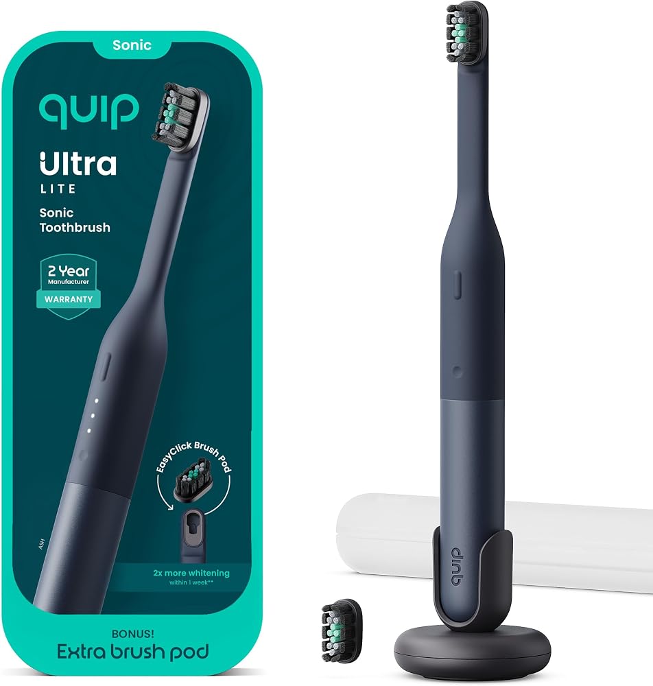 Quip Ultra Lite 소닉 전동 칫솔, 3가지 모드, 미러 마운트, 애쉬 — 사진 1