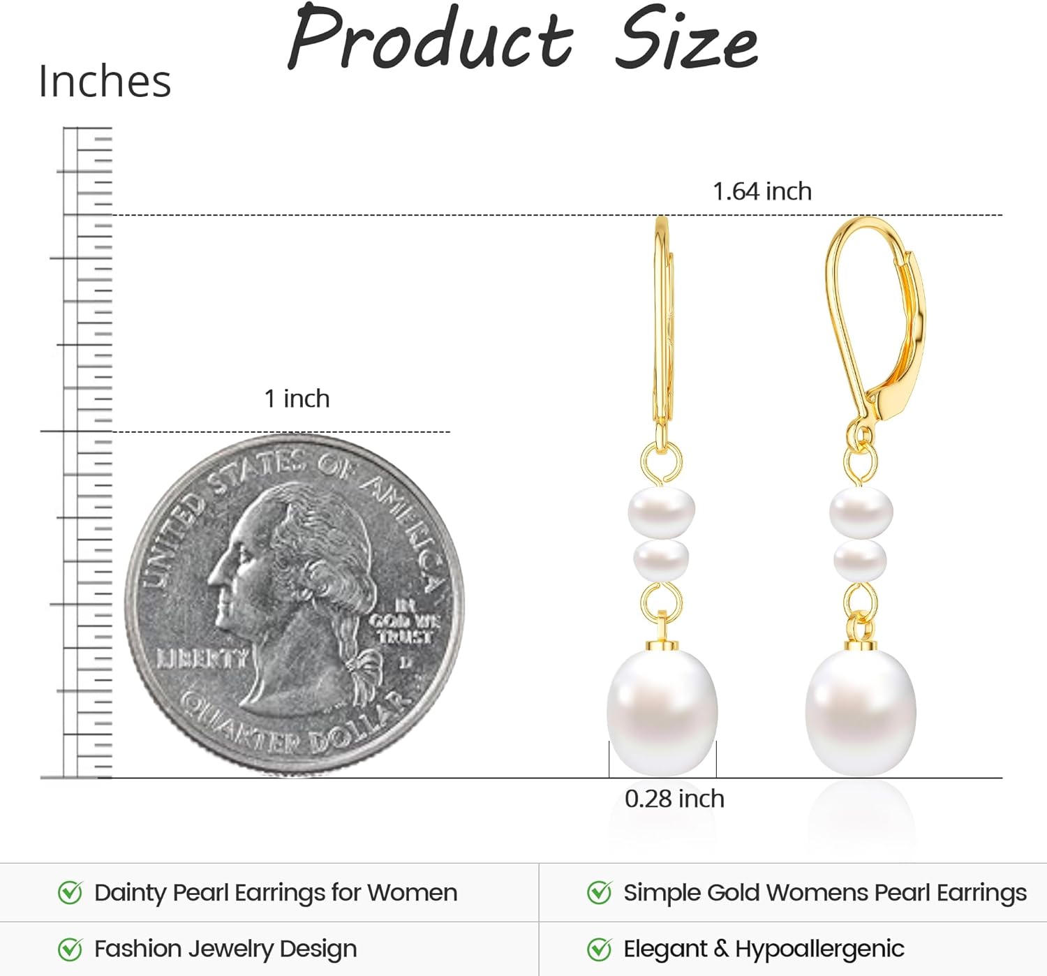 Freekiss Pearl Drop Earrings for Women Trendy: Bridal Wedding Earring Set 14K Gold Plated Dangle Elegant Earrings Non Tarnish Waterproof Dainty Jewelry for Women Mother's Day Gifts - Image 3