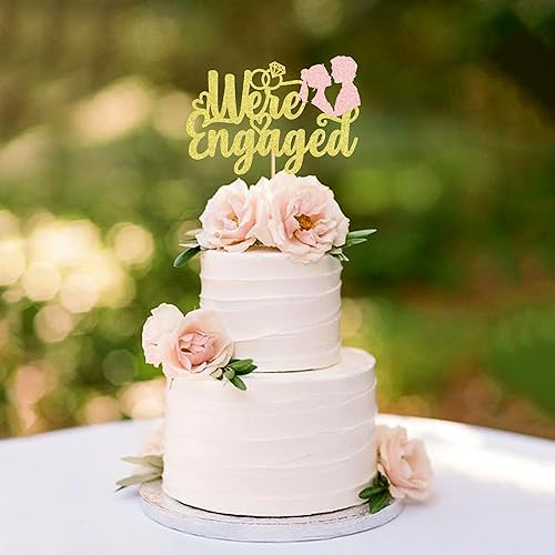 Miniatura 6 de Ercadio 1 paquete de decoración para tartas con purpurina dorada con anillo de despedida de soltera, decoración para bodas, compromisos, fiestas