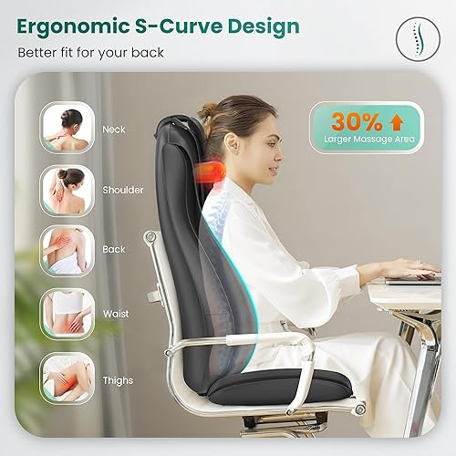 Miniatura 2 de Snailax Shiatsu Masajeador de cuello y espalda con calor, masajeador de silla con compresión, almohadilla de masaje de cuerpo completo, masajeador