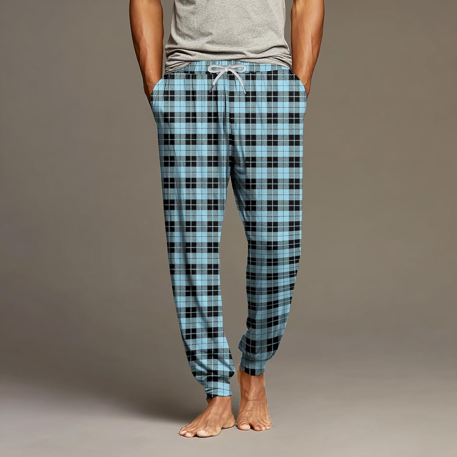 DuDubaby Sweat Pants for Mens Men’s Fleece Pajama Pajama Plaid Sleep & Lounge Pj Bottoms with Pockets Sweat Pants Mens