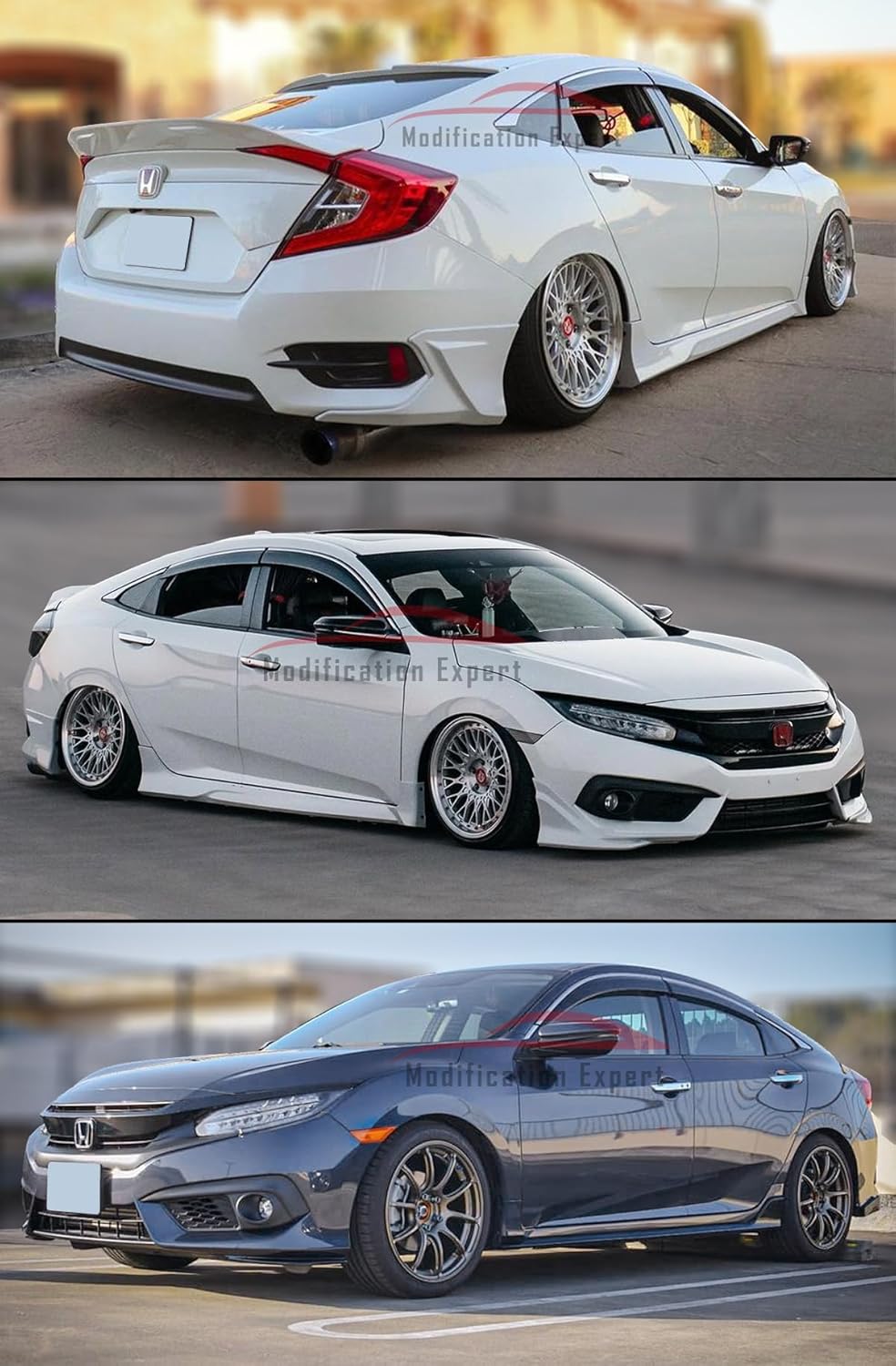 Fits for 2016-2021 Honda Civic 4 Door Sedan JDM Chrome Trim Smoke Tinted Window Visors Rain Guards Deflectors