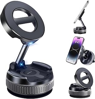 2026 Upgraded Reinforced Vacuum Magnetic Car Phone Holder -24×N55 Ultra Magnets 110 LBS Suction Cup Phone Mount for Magsafe - 360°Swivel & Rock-Solid Hold Car Phone Mount for iPhone & Android