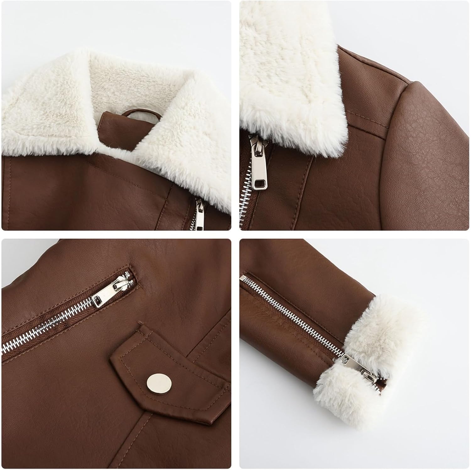 Womens Faux Leather Jacket Long Sleeve Zipper Short Moto Biker Coat Women's Leather Jacket