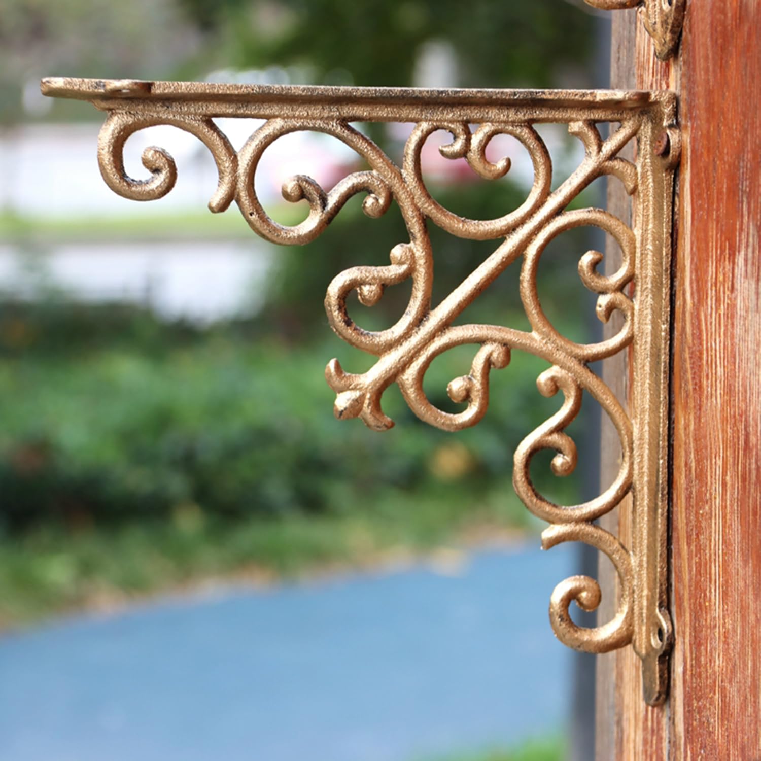 2 Stück Regalträger Metall Dekorative Regalwinkel Rustikale Gusseiserne Regalhalter Schwebende Wandregal Regalhalterungen Schwerlastkonsole Wandkonsolen (12cm,Gold)