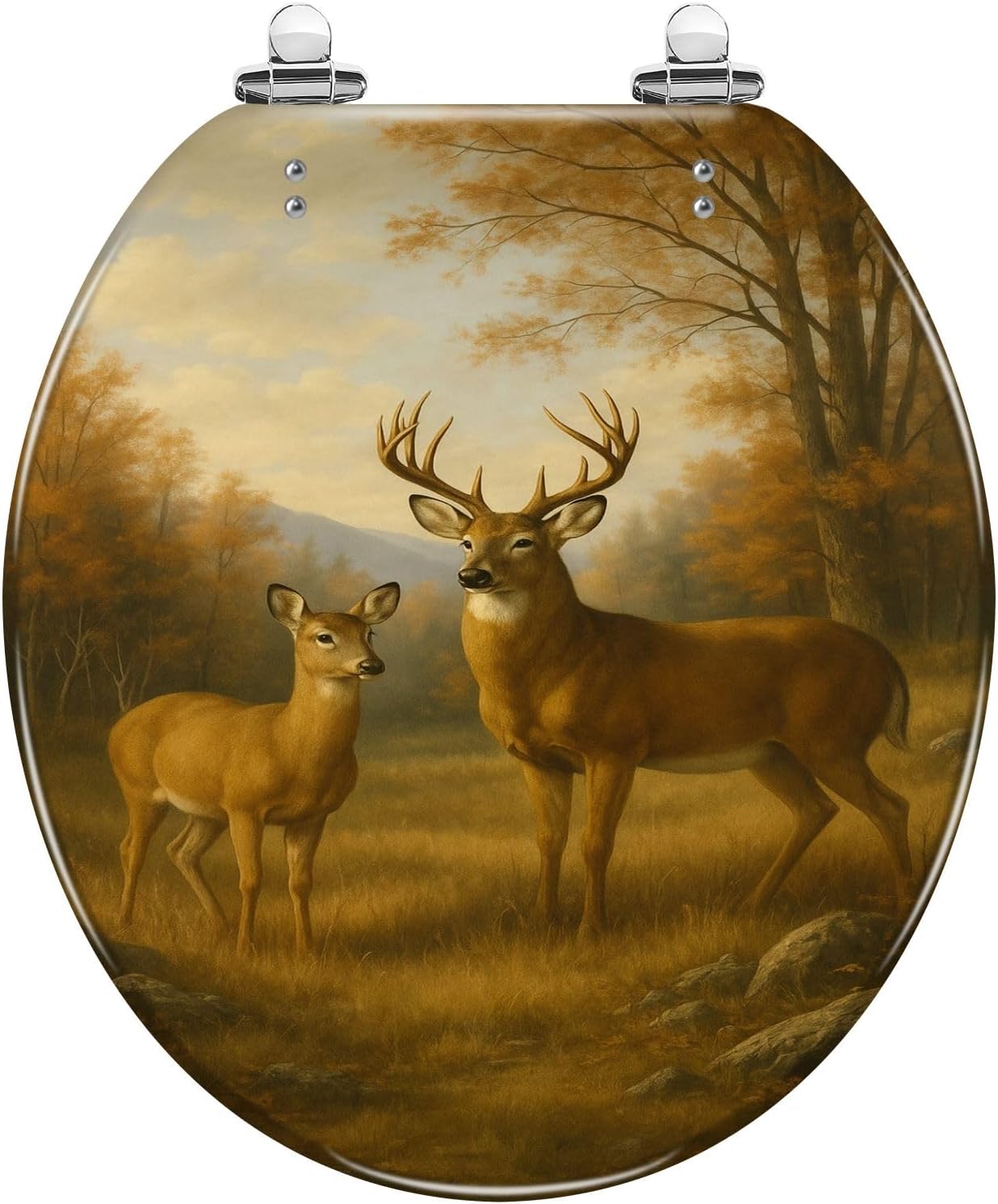 Round Toilet Seat Vintage Classical Fall Countryside Landscape Oil Painting Rustic Resin Toilet Seat Quietly Close Quick Release Hinges with Cover Bumpers Decorative Easy to Install Clean