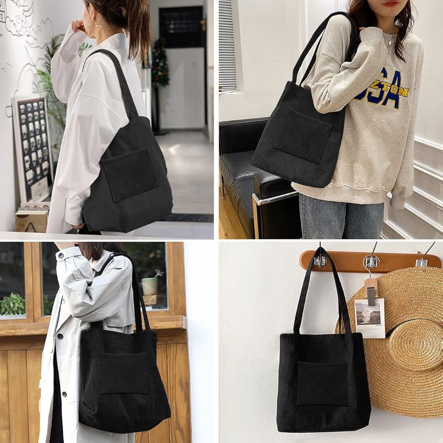 Borsa Tote In Velluto A Coste Con Cerniera - 38x38cm, Pieghevole E Riutilizzabile - Foto 2