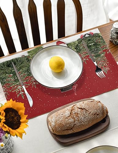Miniatura 4 de Rixiland 4 manteles individuales de Navidad con diseño de muñeco de nieve de invierno, árbol de Navidad, copos de nieve, tapete de colocación