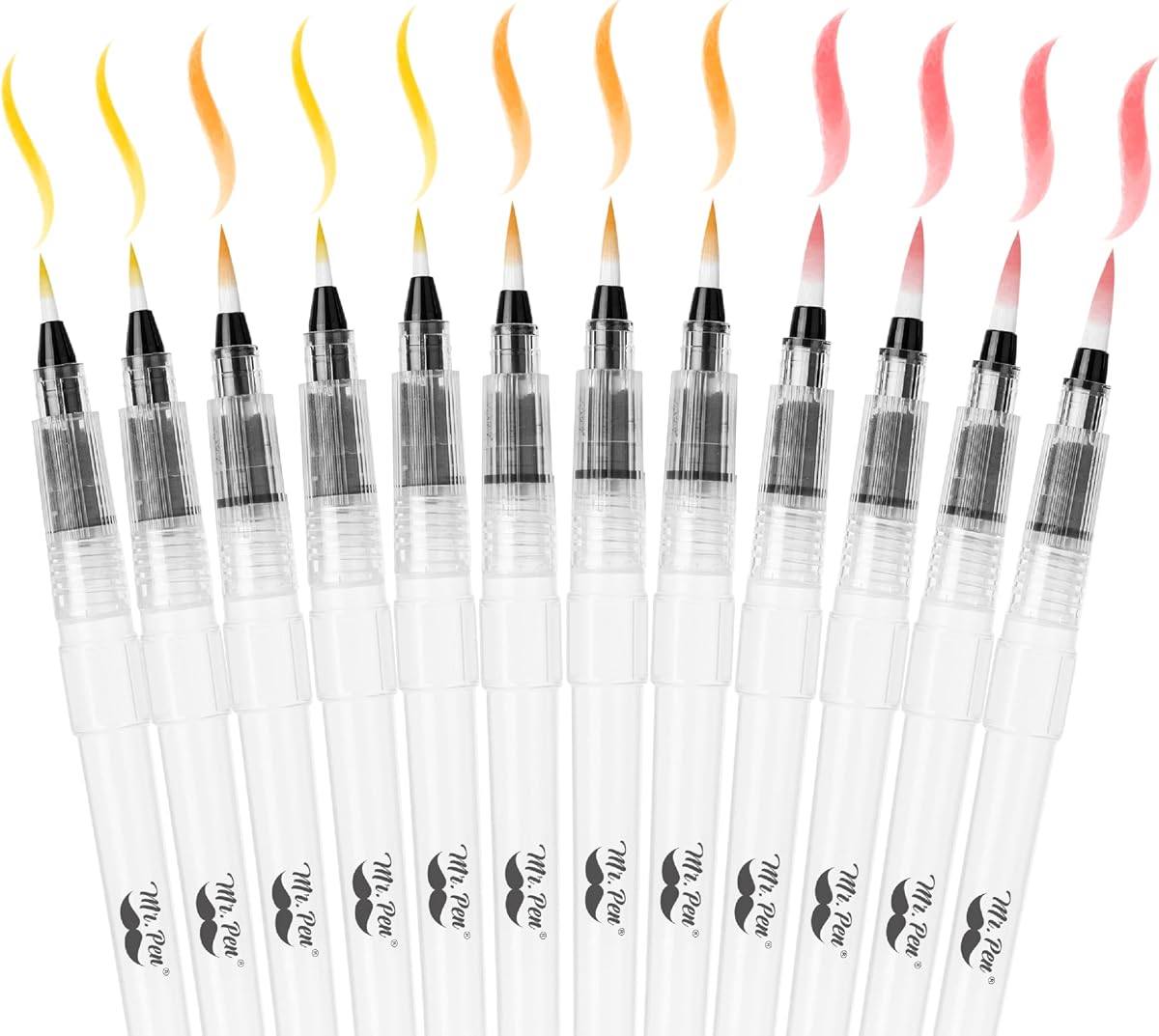 Mr. Pen- Watercolor Brush Pens, 12 pcs, 12 x Point Tips Styles | Nylon Bristles, Refillable Watercolor Pens for Acrylic, Gouache, Crayons, Ideal for Artists, Drawing, Sketching