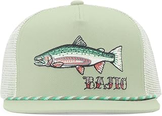 Bajío Flat Brim Fishing Hat – Marine Art Snapback Trucker Cap with Embroidered Ocean Design, Breathable and Coastal-Ready