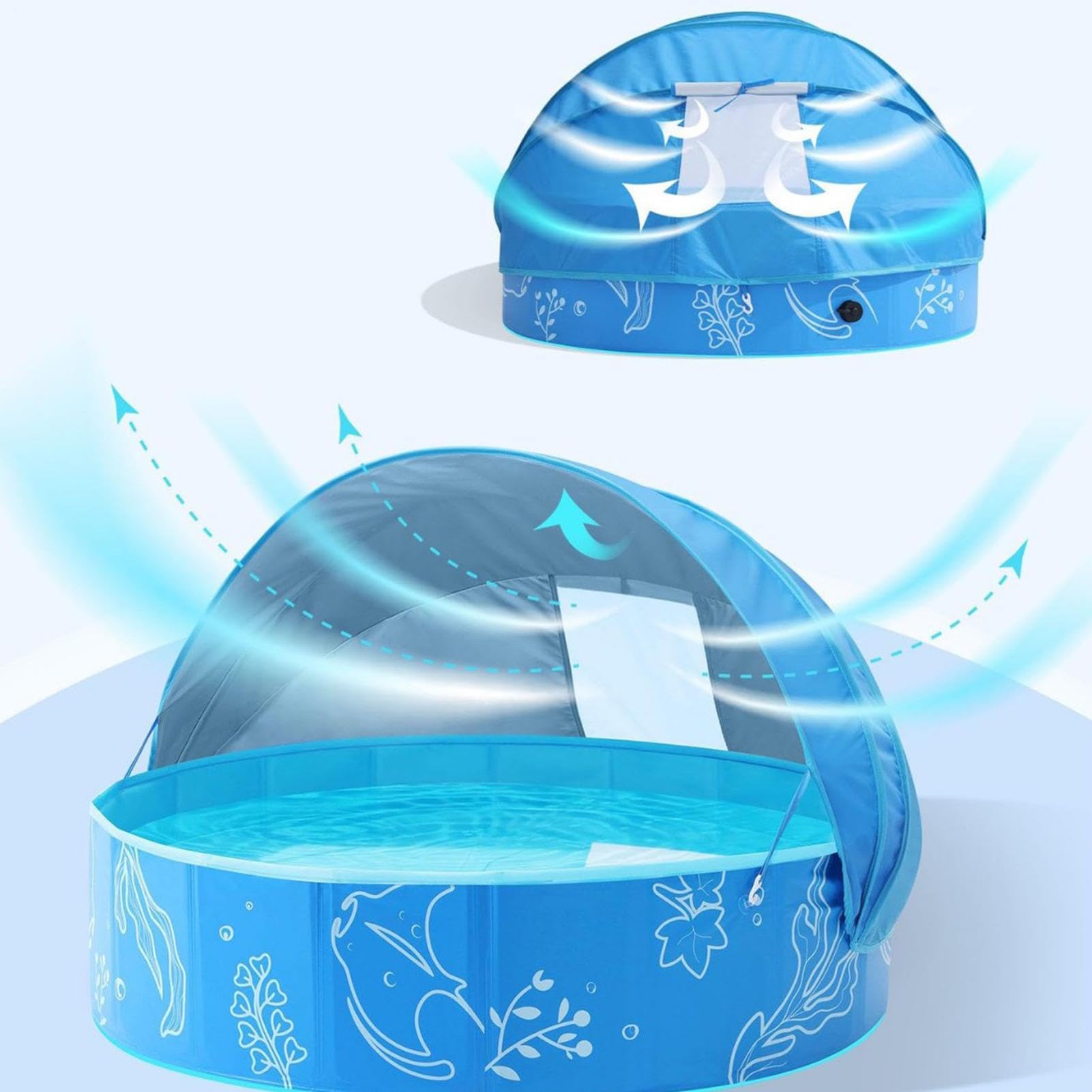 Piscina Con Tettuccio Tenda Pieghevole Per Attività Di Giochi D'Acqua 120 X | Piscina con Tettuccio Outdoor Giardino Piccoli Spiaggia Mare Nuoto Vacanza Sole