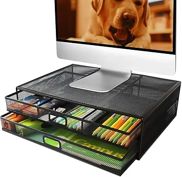 Amazon.com: MINDEPOT Computer Monitor Stands with Drawers, Metal Mesh ...