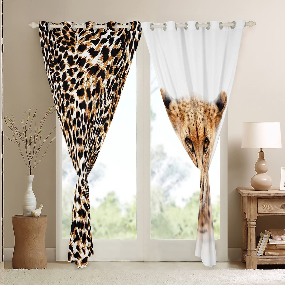 Rideaux de fenêtre pour Chambre à Coucher léopard Marron et Noir pour Enfants et léopard Sauvage 117 x 137 cm