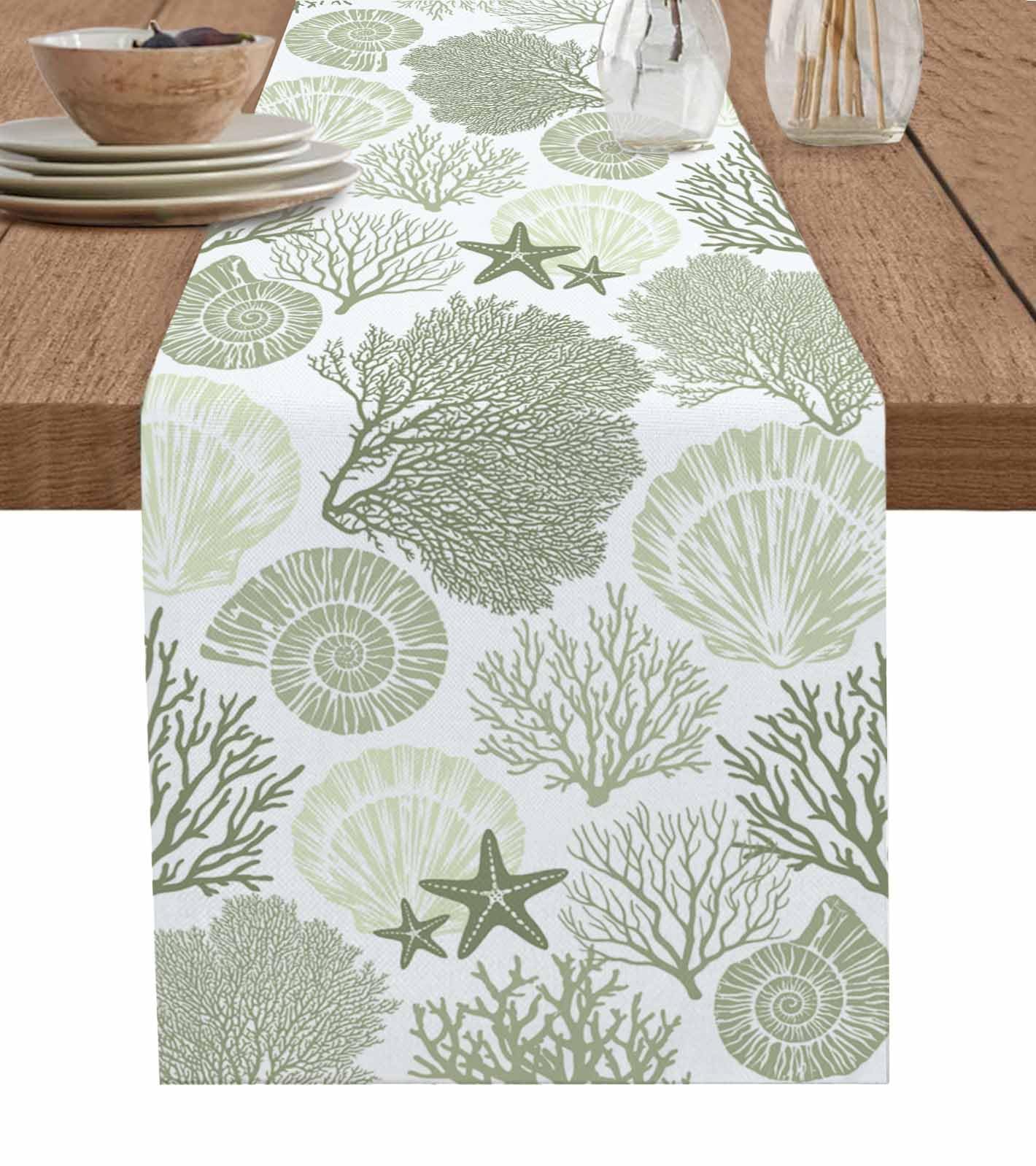 Guozhida Nautical Coastal Table Runner - 13x108 Inch, Ocean Starfish Coral Print, Cotton Linen Blend - View #9
