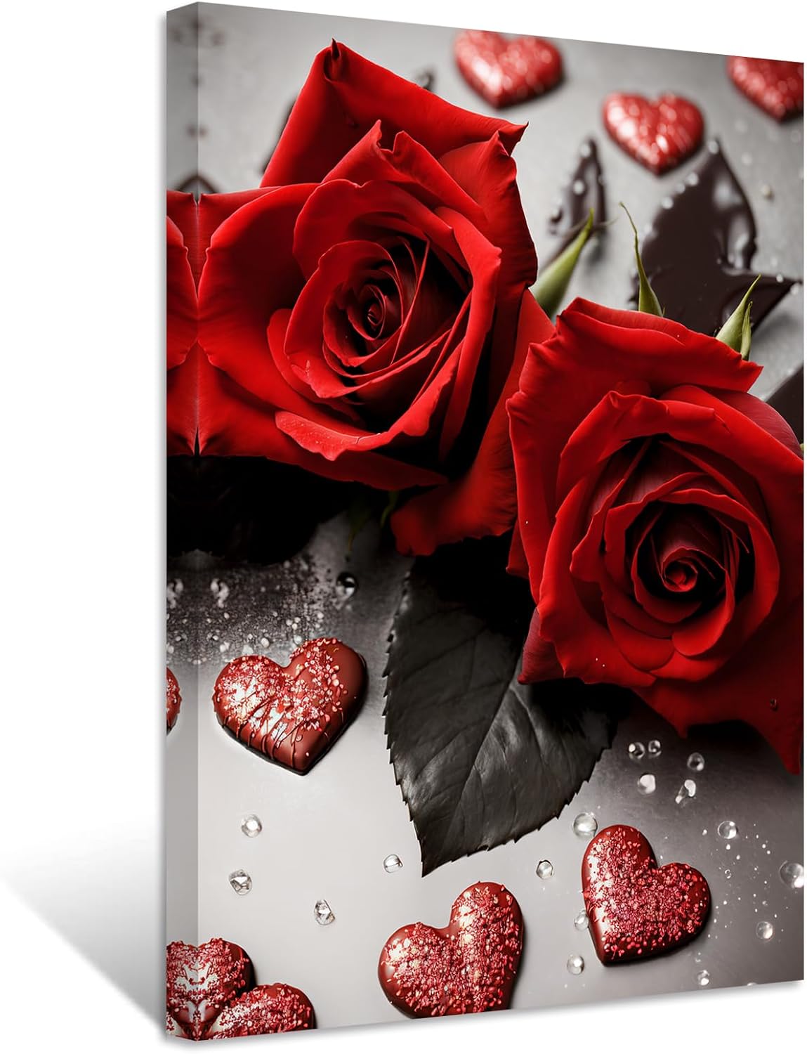 ZXHYWYM Red Rose Canvas Pictures Elegant Rose Flower Painting Prints Blooming Flower Picture Romantic Artwork for Girls Room Framed Picture-5 30.00 x 45.00 cms