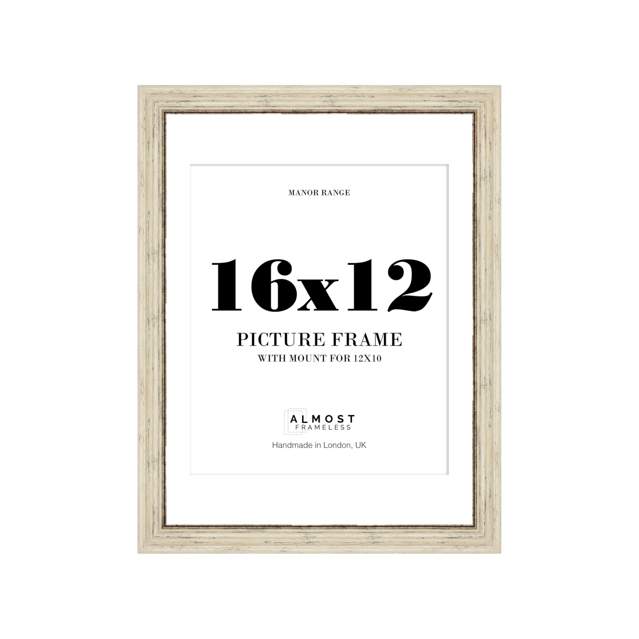 16x12 Distressed Cream Picture Frame - 16x12 Frame with 12x10 Mount for 16x12/12x10 Pictures Vintage Style Ideal for Home Gallery Display, 1 Pack — image 1