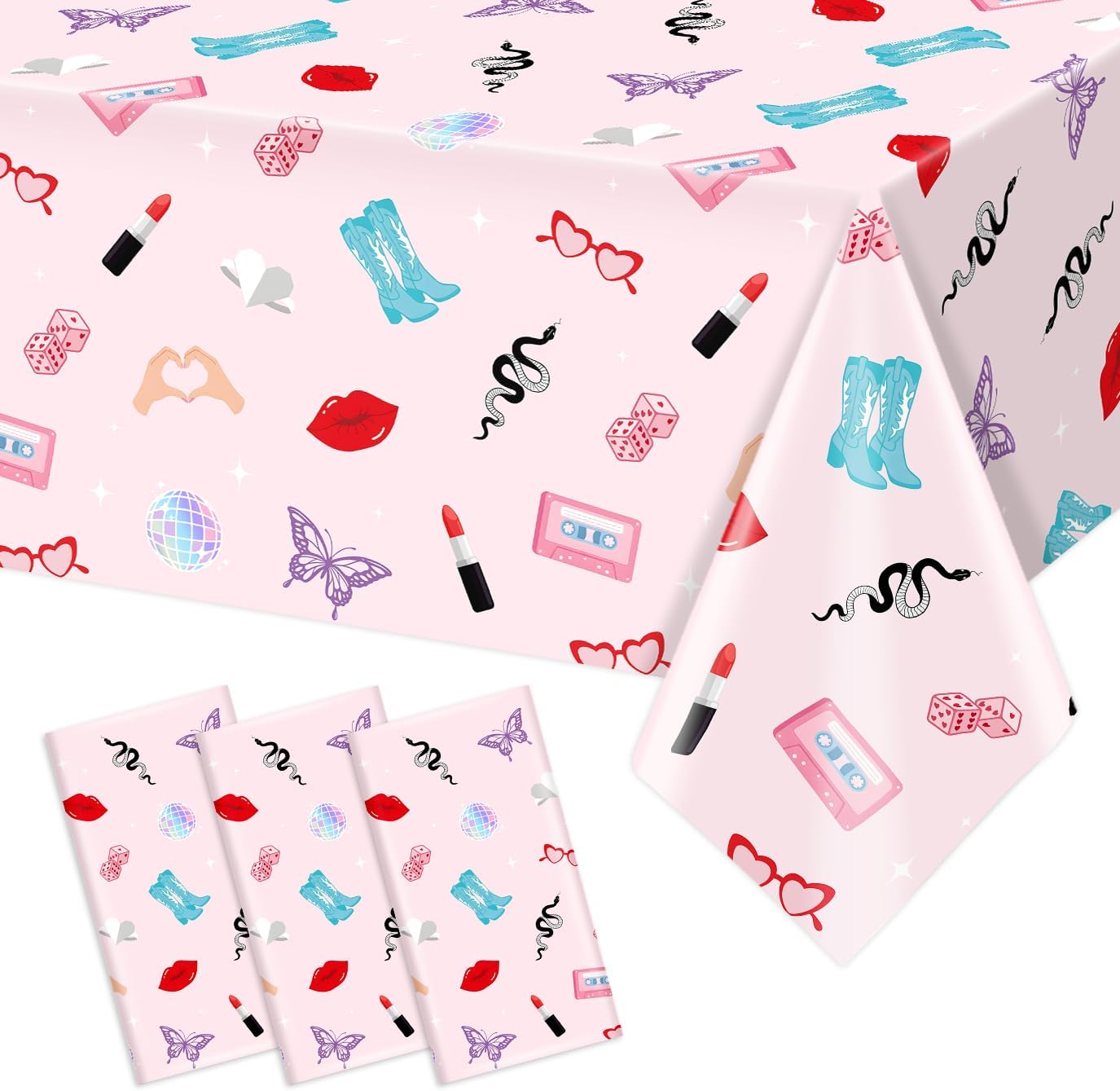 Music Star Birthday Party Disposable Tablecloths for Girls, 3pcs